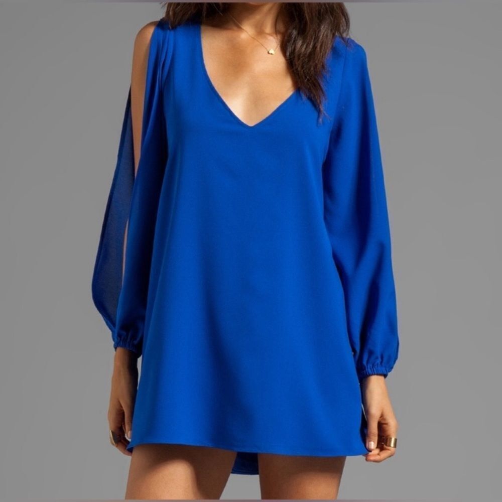Lovers + friends gracie split sleeve mini dress blue